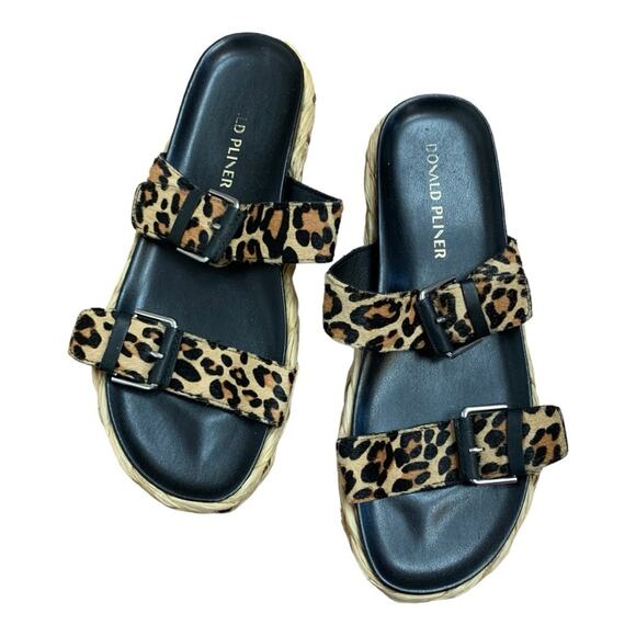 Donald Pliner womens 9 Larabee slide sandals leopard leather platform black stra - Picture 1 of 11
